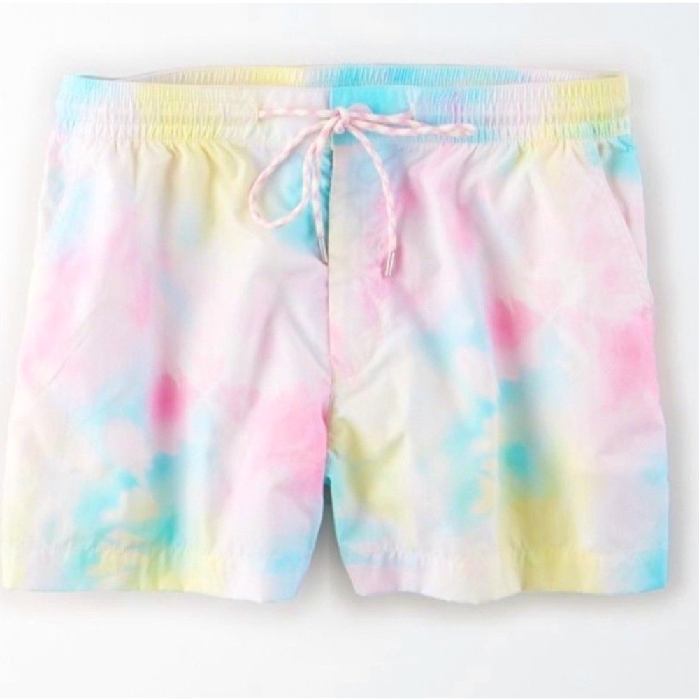 American Eagle Tie Dye Sport Shorts Drawstring Pastel Pink Blue Yellow Womens S